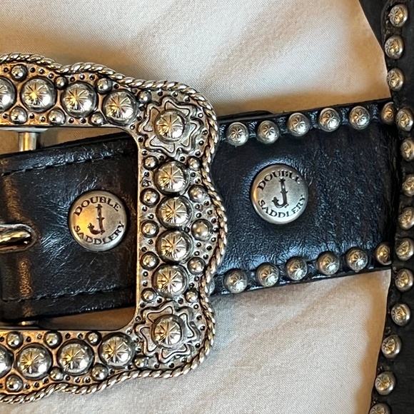 New! Double J Saddlery Black Snake Print Studded Wide Western Belt Ranch Style L - Picture 5 of 8